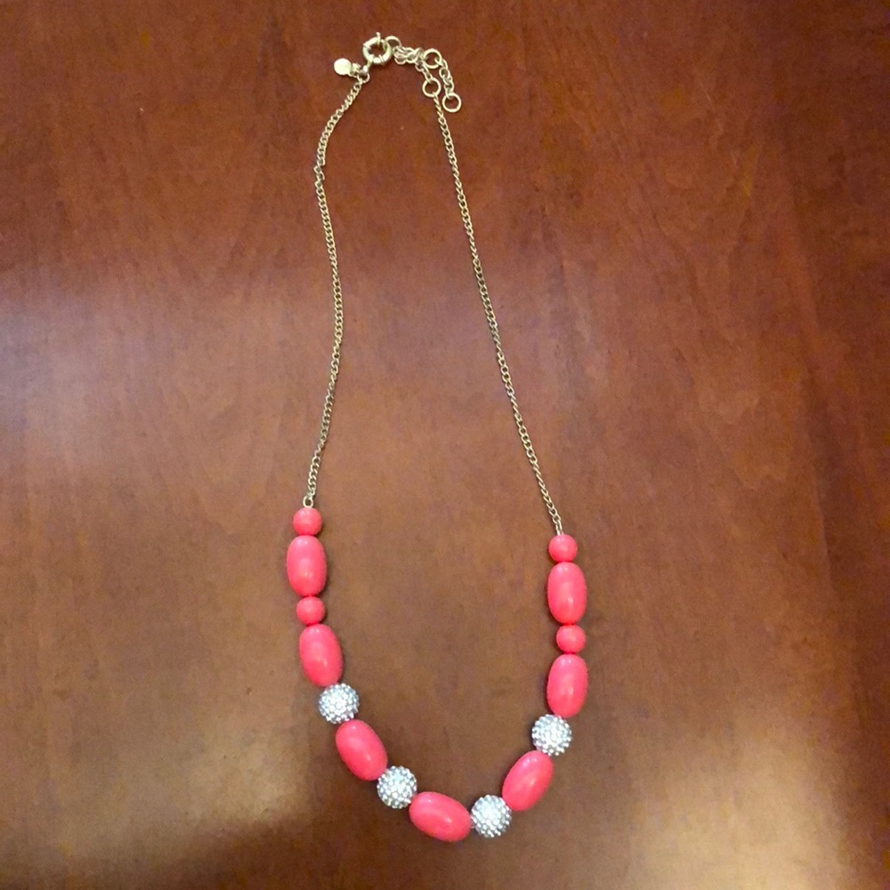J Crew bright pink and silver necklace